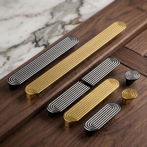 Modern Wave Line Cabinet Handles Set, Luxury Black Gold Silver Drawer Pulls, Minimalist Kitchen Furniture Hardware, Designer Bar Pull Knobs