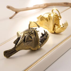 Anglerfish Cabinet Knob Brass Fish Drawer Pull Coastal Furniture Handle Nautical Cabinet Hardware Ocean Decor Unique Marine Knob