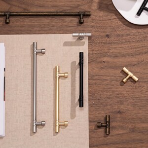Knurled T Bar Cabinet Handles Set, Modern Industrial Drawer Pulls, Luxury Kitchen Furniture Hardware, Brass Black Silver Wardrobe Pulls