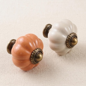 Vintage Pumpkin Cabinet Knobs Ceramic Drawer Pulls Antique Brass Kitchen Handles Farmhouse Furniture Hardware Cupboard Dresser Knob Set
