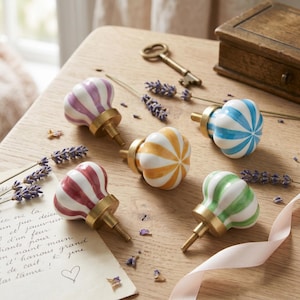 Colorful Ceramic Cabinet Knobs Set Hand Painted Drawer Pulls Vintage Dresser Knobs Farmhouse Furniture Hardware Kitchen Cupboard