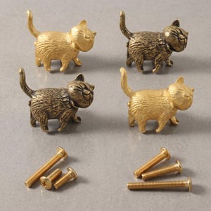 Tiradores de armario con forma de gato, de latón macizo, para cajones, herrajes para muebles con motivos de animales, bonitos tiradores de gato para cocina, armario, cómoda, decoración vintage de lujo.