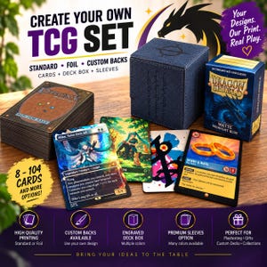 パーソナライズされたTCGカード（スタンダード版とホイル版）｜デッキボックスとスリーブ付きのコンプリートセットオプション｜MTG、ポケモン、遊戯王