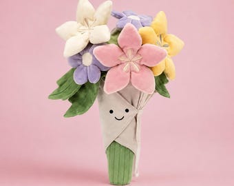 Peluche bouquet de fleurs en peluche | Cadeau pour poupée floral pastel kawaii, décoration de chambre