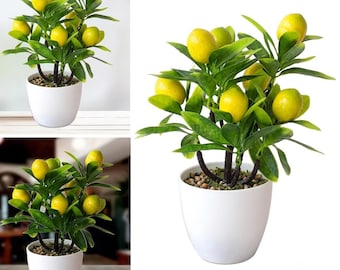 Plante artificielle en pot 18 cm, arbre fruitier artificiel, bonsaï, centre de table plante en soie, faux citronnier, décoration de cuisine et de salon