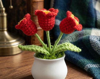 Pot de fleurs au crochet, orchidée clochette de muguet en tricot, plantes artificielles en pot faites à la main, décoration de Pâques, joli cadeau esthétique pour bureau