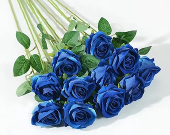 Roses en soie artificielle : fleurs bleues réalistes pour la maison, décoration de mariage