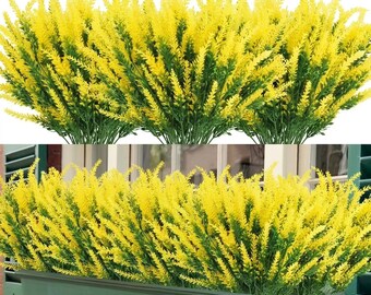 Yellow Artificial Lavender Flowers Bulk, Faux Plastic Plants for Outdoor Window Box, Fake Greenery for Garden Wedding, Home Table Decor