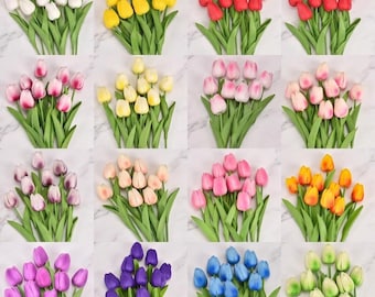 Bouquet de tulipes artificielles Real Touch pour la décoration de la maison de mariage - Fleurs en soie PU