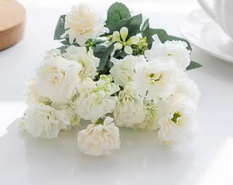 Bouquet d'oeillets artificiels pour décoration d'arche de mariage, 5 fourchettes, 15 têtes de petites fleurs en soie,