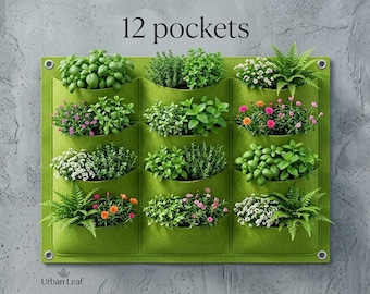 Jardinière murale suspendue pour jardinage vertical - Sac de culture de 12 pochettes - Cache-pot de légumes en feutre - Jardin d'herbes aromatiques pour balcon - Articles de décoration intérieure