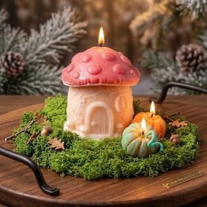 Handmade Bear in Pumpkin  Candle, Cute Autumn Decor, Aesthetic Fall Candle, Mushroom and Sheep Novelty Candle, Unique Gift