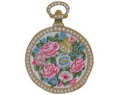 ID 3082 Floral Pocket Watch Patch Wind Up Clock Embroidered Iron On Applique