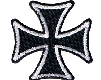 Black white silver Maltese cross Choppers forever design iron on patch Bikers