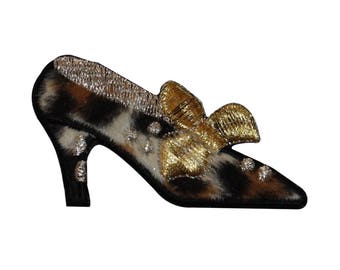 ID 7429 Blue Heel Woman Shoe Patch Bow Fashion Pump Embroidered Iron On Applique