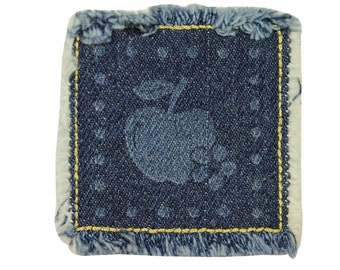 ID 9225 Denim Apple Aufnäher Blue Jean Abzeichen Handwerk gestickte Bügelbild Applikation