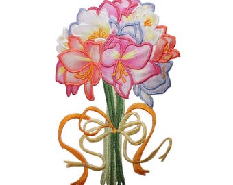 ID 7017 Rainbow Lily Flower Bouquet Patch Blossom Embroidered Iron