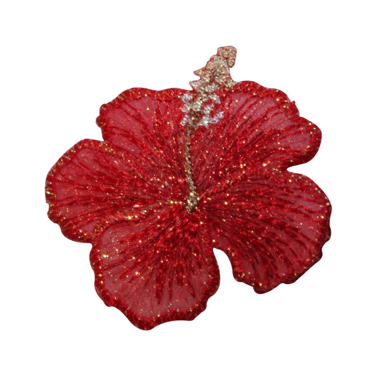 ID 6719 Shiny Red Hibiscus Flower Patch Tropical Embroidered Iron
