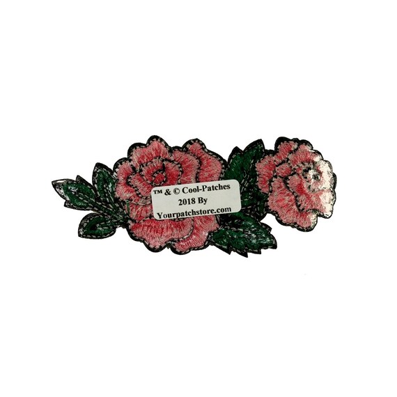 ID 6157 Pink Rose Blossom Patch Pair Flower Love Iron on
