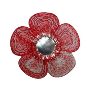 ID 6699 Shiny Red Flower Patch Blossom Head Symbol Embroidered Iron On Applique