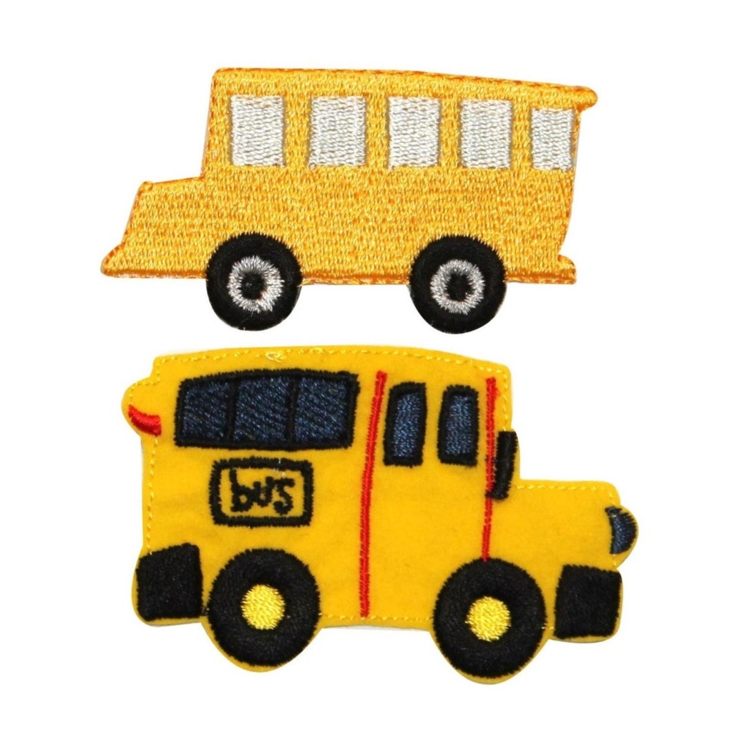 ID 0950AB Set of 2 Kids School Bus Patch Drive Van Embroidered Iron on ...