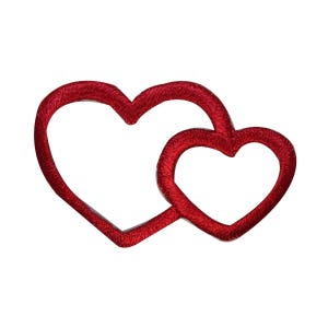 May include: Two red hearts intertwined, creating a single, larger heart shape. This design is perfect for Valentine's Day or any occasion where you want to express love.