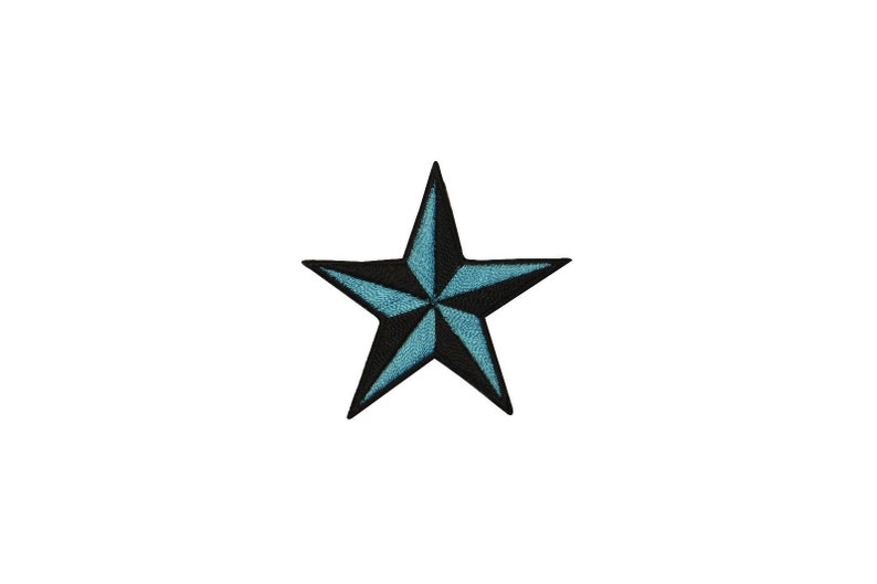 2 INCH Teal Black Nautical Star Patch Navigation Embroidered Iron on Applique