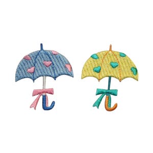 ID 3371AB Set of 2 Heart Umbrella Patch Rain Love Embroidered Iron On Applique