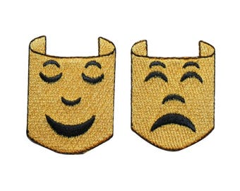 ID 3407AB Ensemble de 2 masques dramatiques Patch Théâtre Jouer Fer brodé sur applique