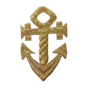 ID 2638 Gold Anchor Emblem Patch Nautical Boat Ship Embroidered Iron On Applique