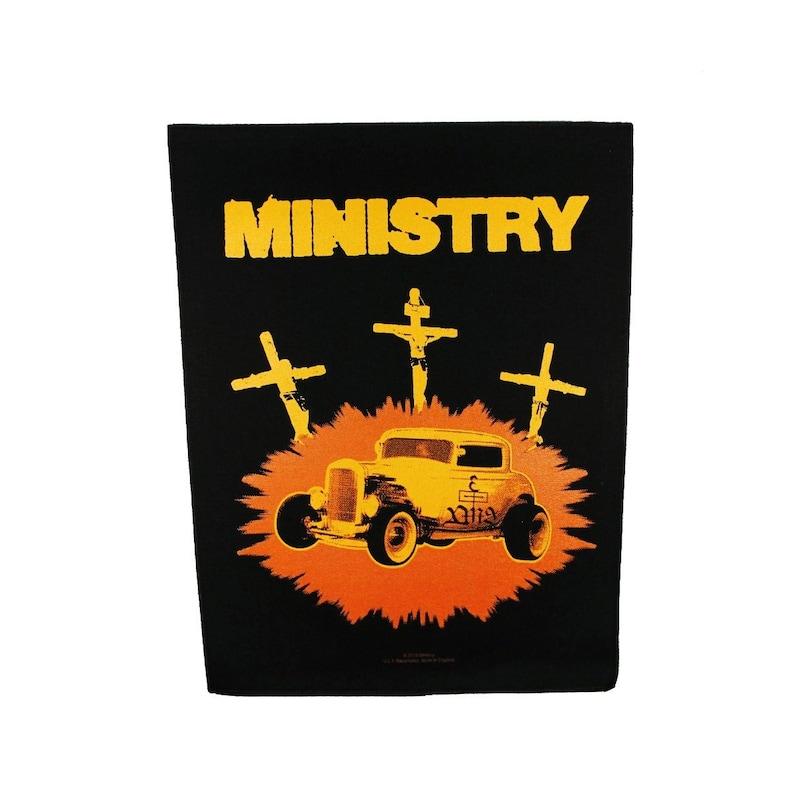 XLG Ministry Jesus Built My Hotrod Back Patch Industrial Band Sew on Applique