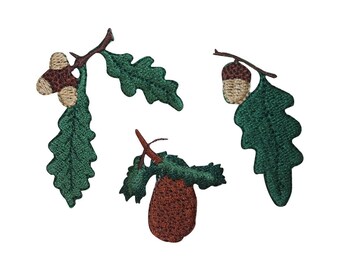 ID 1423ABC Set of 3 Oak Leaf With Acorn Patches Embroidered Iron On Applique