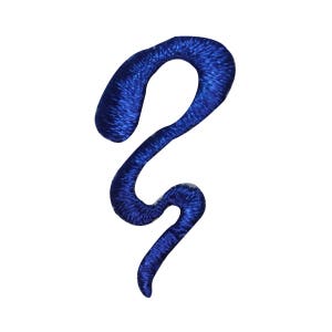 May include: A blue embroidered question mark, a decorative element for a craft project or a personalized gift.