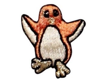 ID 0512C Orange Tiny Penguin Dancing Patch Cute Embroidered Iron On Applique