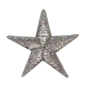 May include: A silver five-pointed star with a textured surface. The star is a decorative embellishment for crafts and home decor.