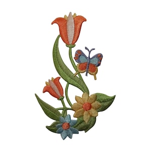 ID 6935 Spring Garden Blossom Patch Tulip Flowers Embroidered Iron On Applique