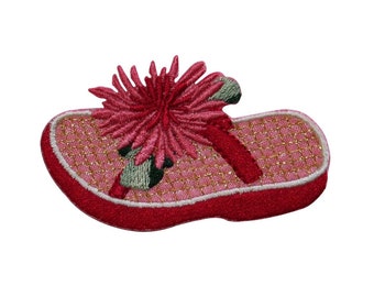 ID 7824 Pink Flower Flip Flop Patch Sandal Fashion Embroidered Iron On Applique