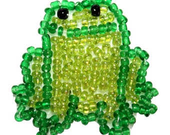 ID 8869 Green Frog Toad Patch Amphibian Pond Animal Beaded Iron On Applique