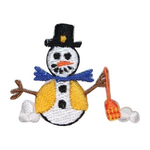 ID 8224B Lot of 2 Snowman Shoveling Snow Patch Winter Decor Embroidered Iron On Applique