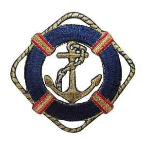 ID 2627 Life Preserve With Anchor Patch Nautical Embroidered Iron On Applique