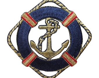 ID 2627 Life Preserve With Anchor Patch Nautical Embroidered Iron On Applique