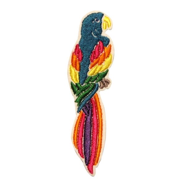 ID 0540 Colorful Parrot Patch Macaw Perch Exotic Embroidered Iron On Applique