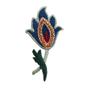 ID 6964 Beaded Flower Blossom Patch Garden Spring Embroidered Iron On Applique