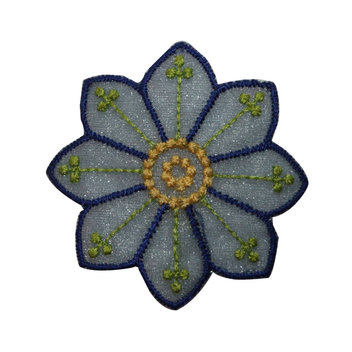 ID 6560 Blue Lace Flower Blossom Patch Design Craft Embroidered