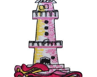 ID 1837 Lighthouse Patch Beach Ocean Travel Nautical Embroidered IronOn Applique