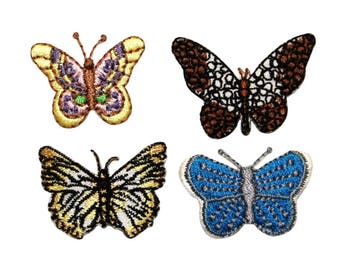 ID 2311A-D Set of 4 Assorted Butterfly Patches Bug Embroidered Iron On Applique