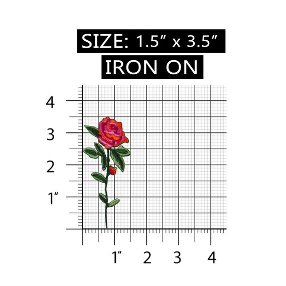 ID 6684 Red Rose on Stem Patch Love Garden Symbol Embroidered Iron