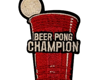 Beer Pong Champion Patch Game Drinking Embroidered Iron On Badge Applique