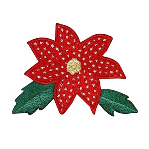 ID 8192A Poinsettia Flower Patch Christmas Decor Embroidered Iron On Applique
