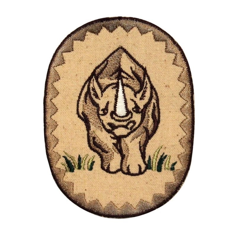 ID 0755 Rhinoceros Badge Patch Rhino Zoo Portrait Embroidered Etsy